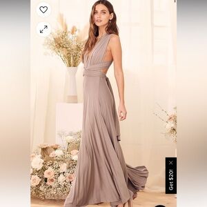Lulus Tricks of the Trade Taupe Convertible Maxi Dress NWT